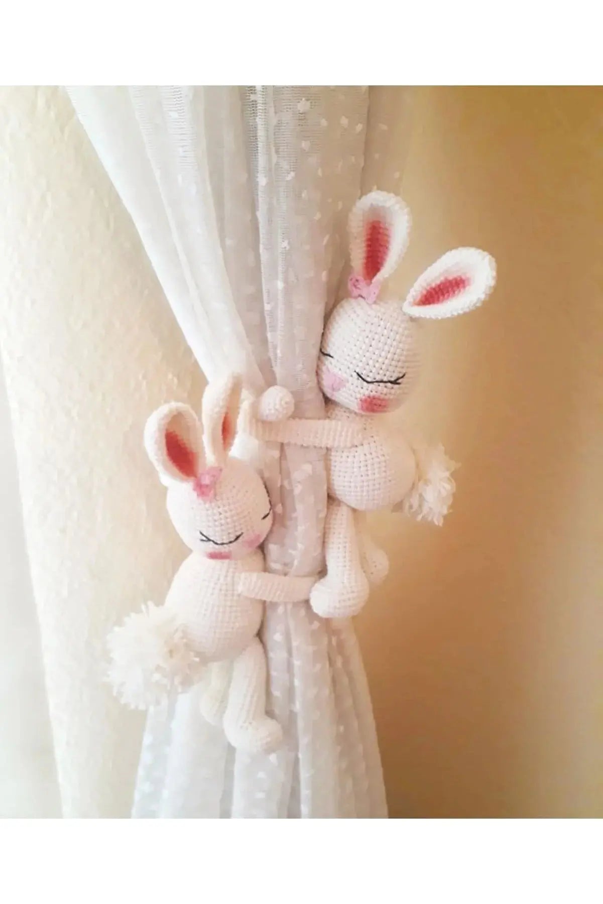 Crochet White Rabbit Curtain Tie 2pc - Joy Gift London