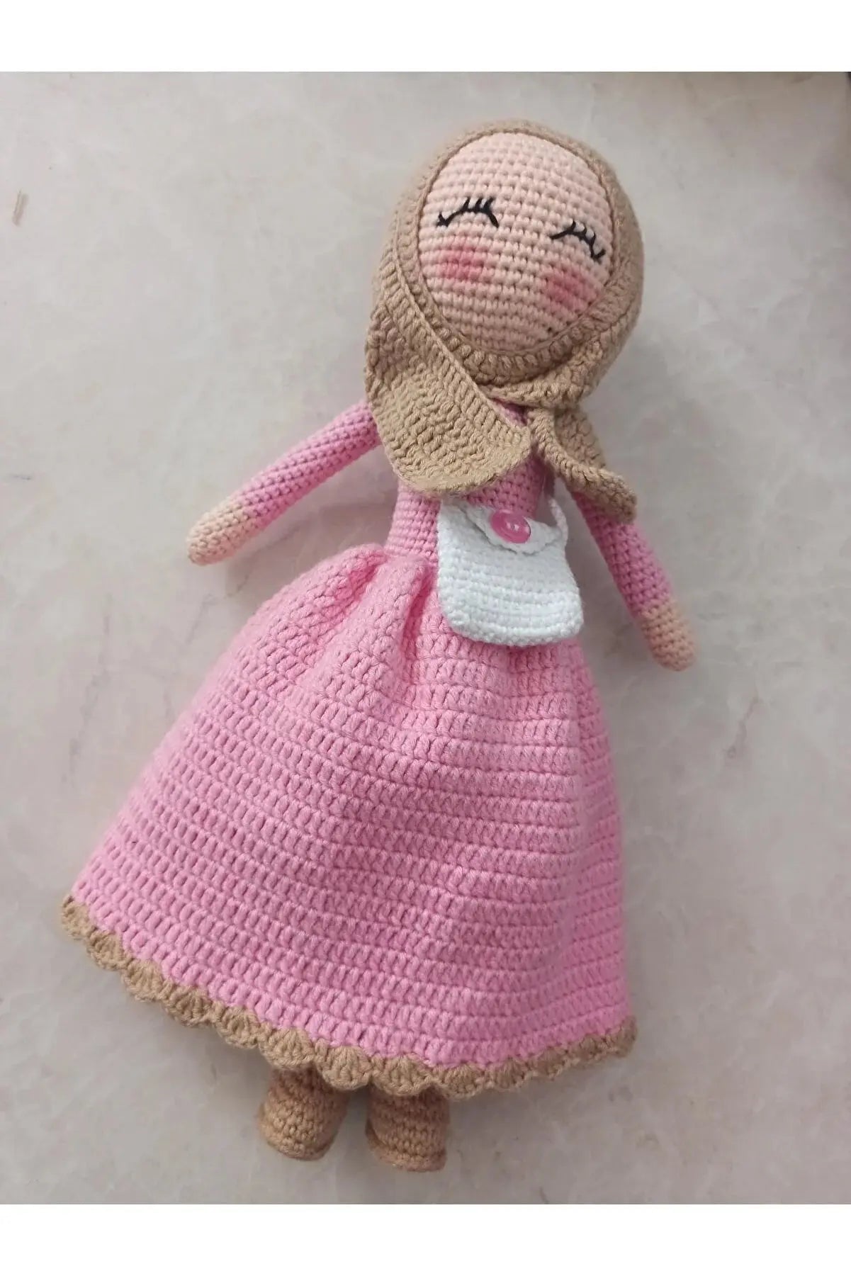 Crochet Hijab Doll - Pink Dress with Light Brown Hijab - Joy Gift London