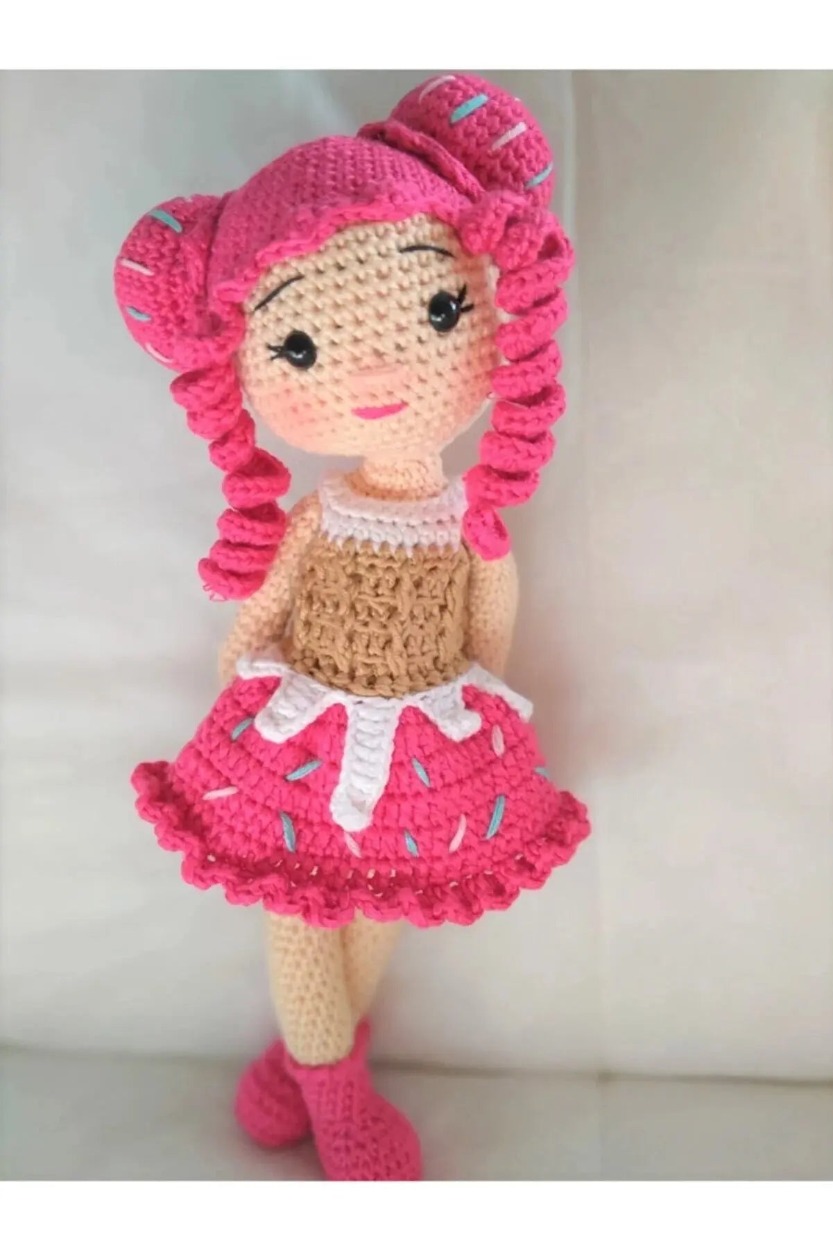 Crochet Pink Cupcake Girl Doll Toy - Joy Gift London