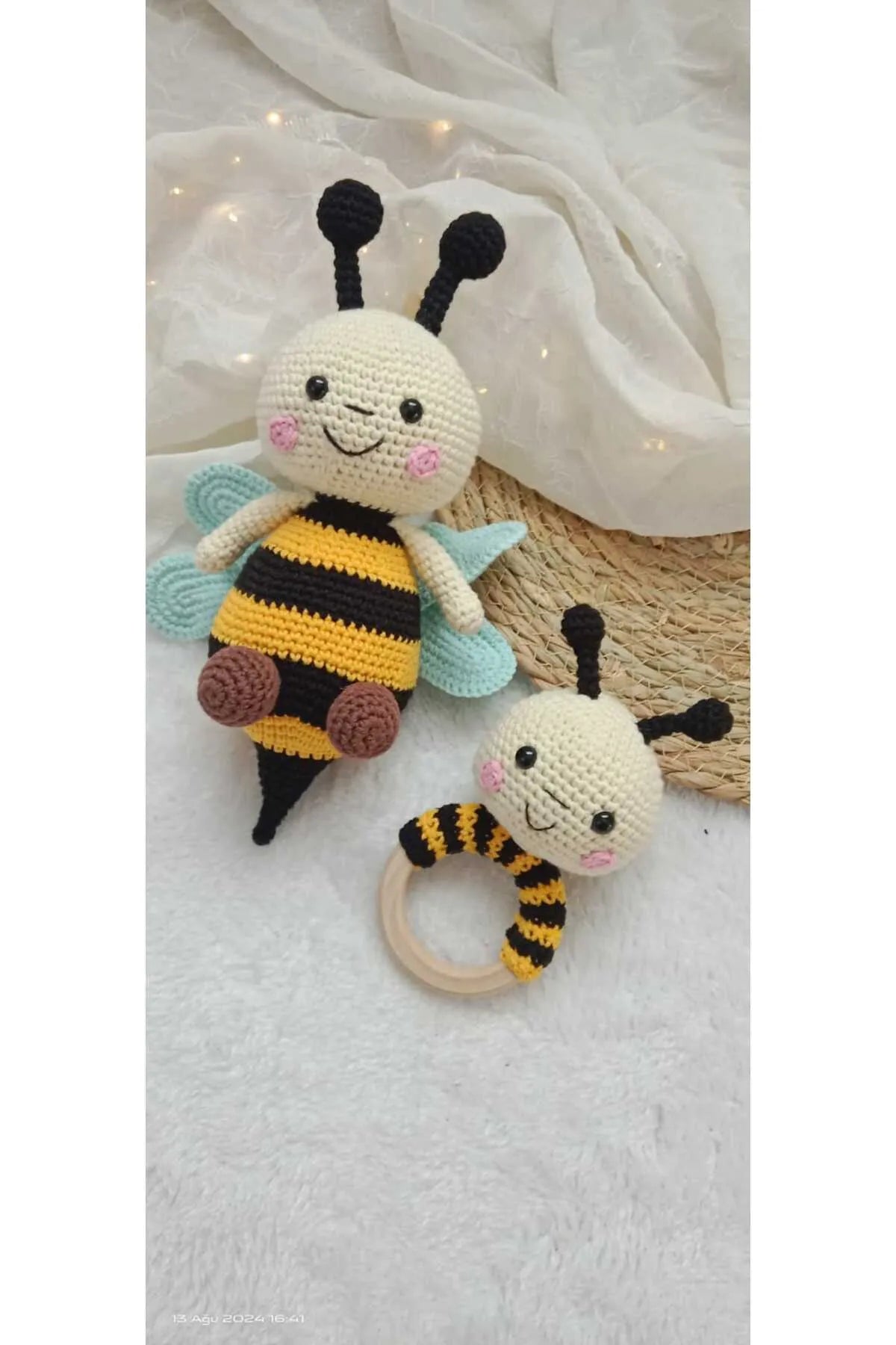 Crochet Bee and Rattle Toy Set 2pc