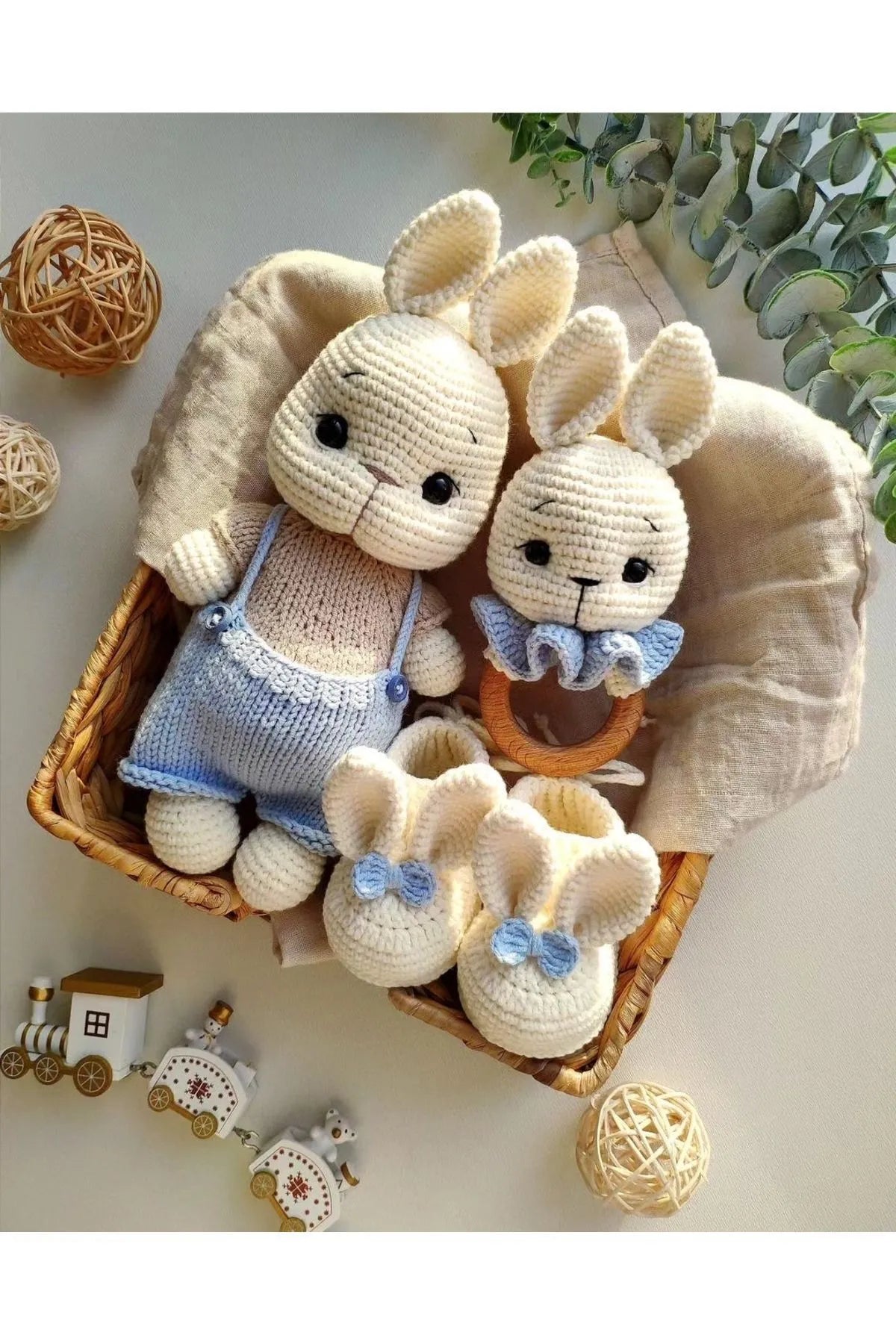 Crochet Newborn Gift Toy Set Rabbit 3pc