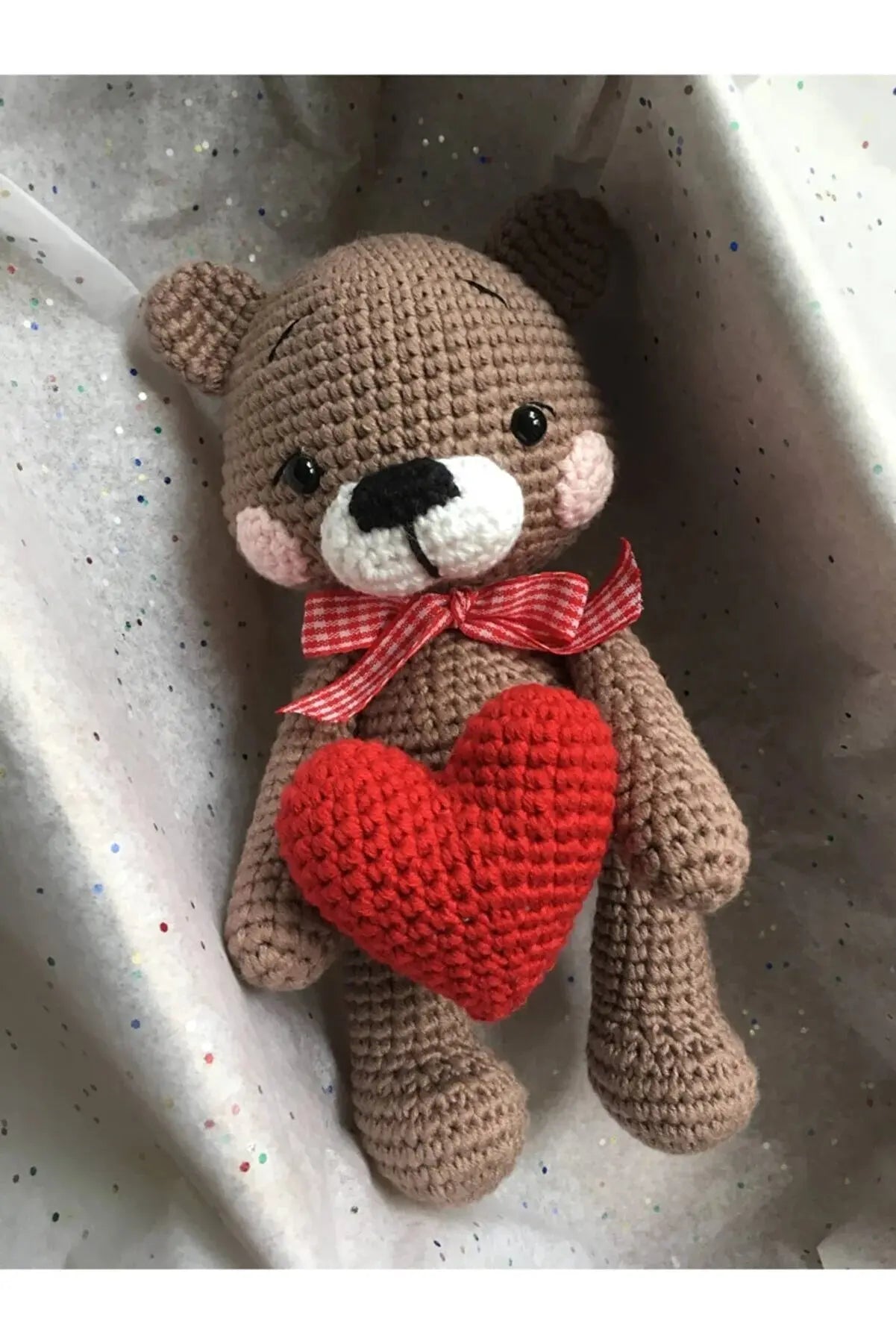 Crochet Teddy Bear Toy with Heart - Joy Gift London