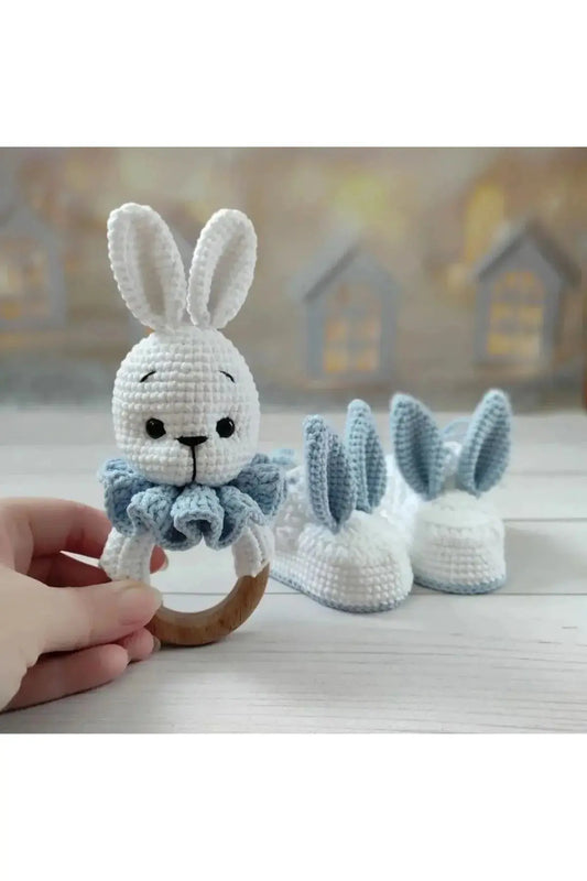 Crochet Cute Rabbit Rattle and Rabbit Ear Baby Shoes Gift Set TrendyToy