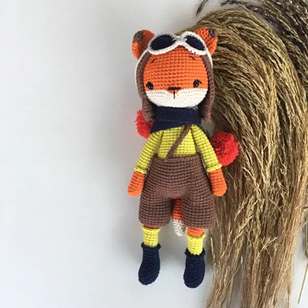 Crochet Pilot Fox Boy Toy - Joy Gift London