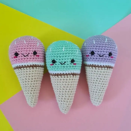 Crochet Kawaii Ice Cream Cone 3pc Joy Gift London