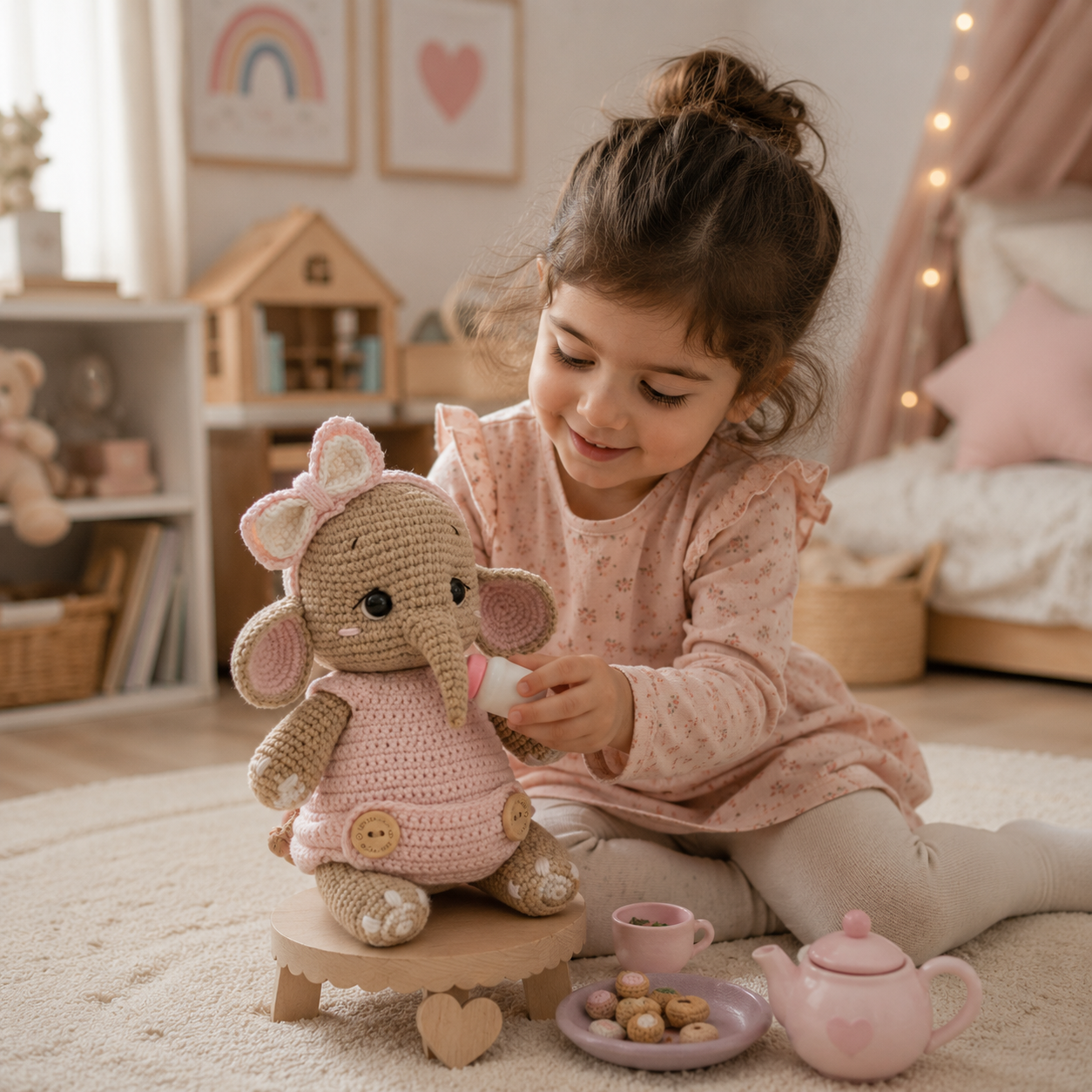Handmade Crochet Elephant Toy in Pink Jumper