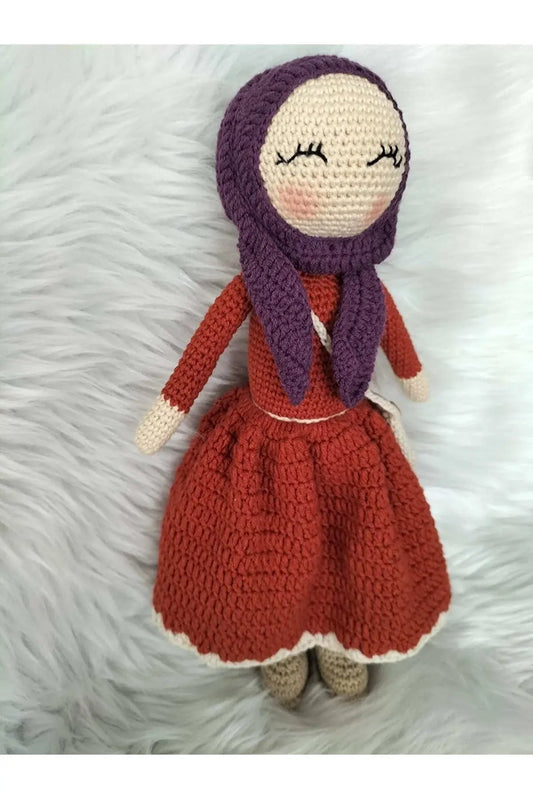 Crochet Hijab Doll with Orange Dress and Purple Hijab - Joy Gift London