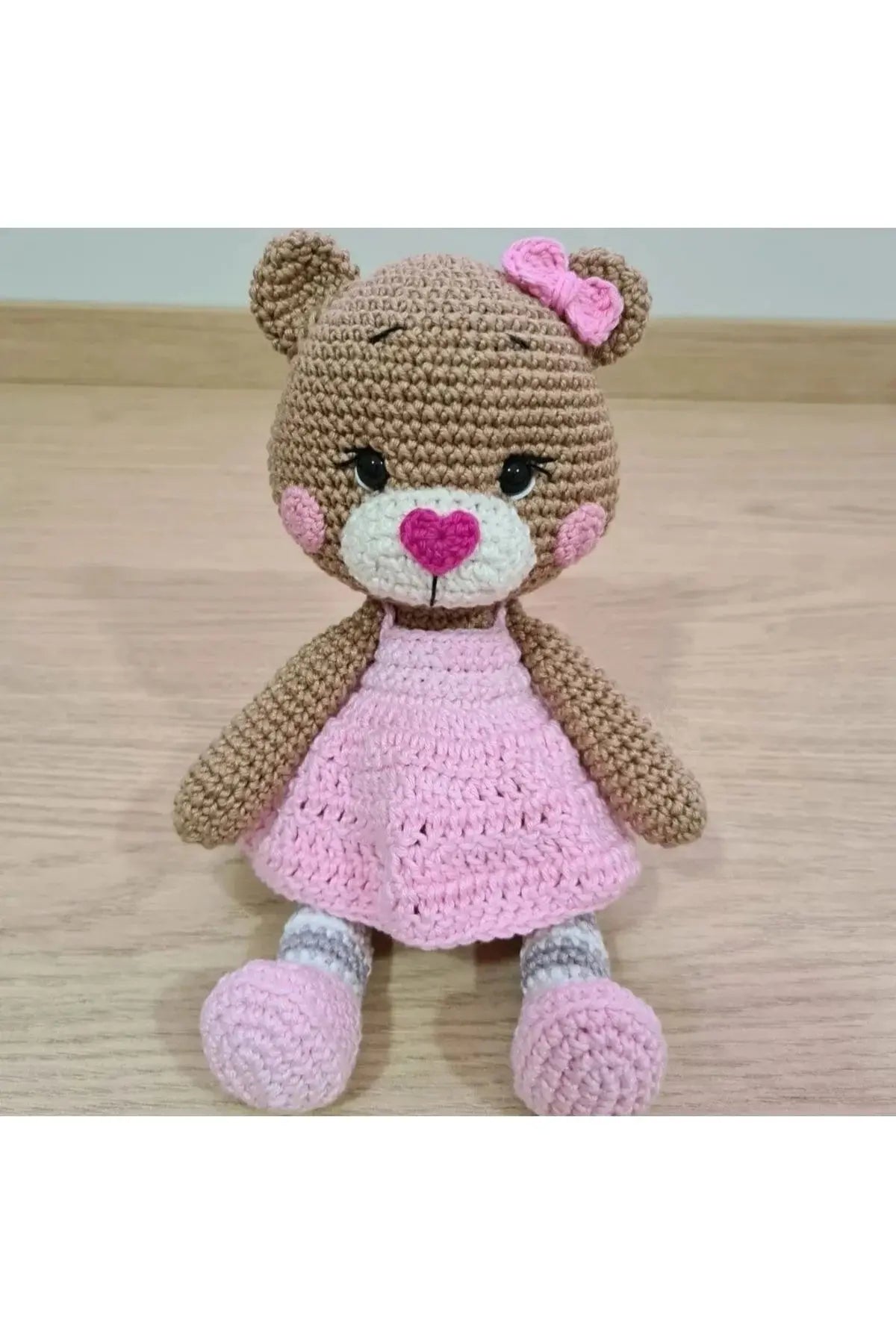 Crochet Teddy Bear with Pink Skirt - Handmade, Adorable Toddler Toy - Joy Gift London