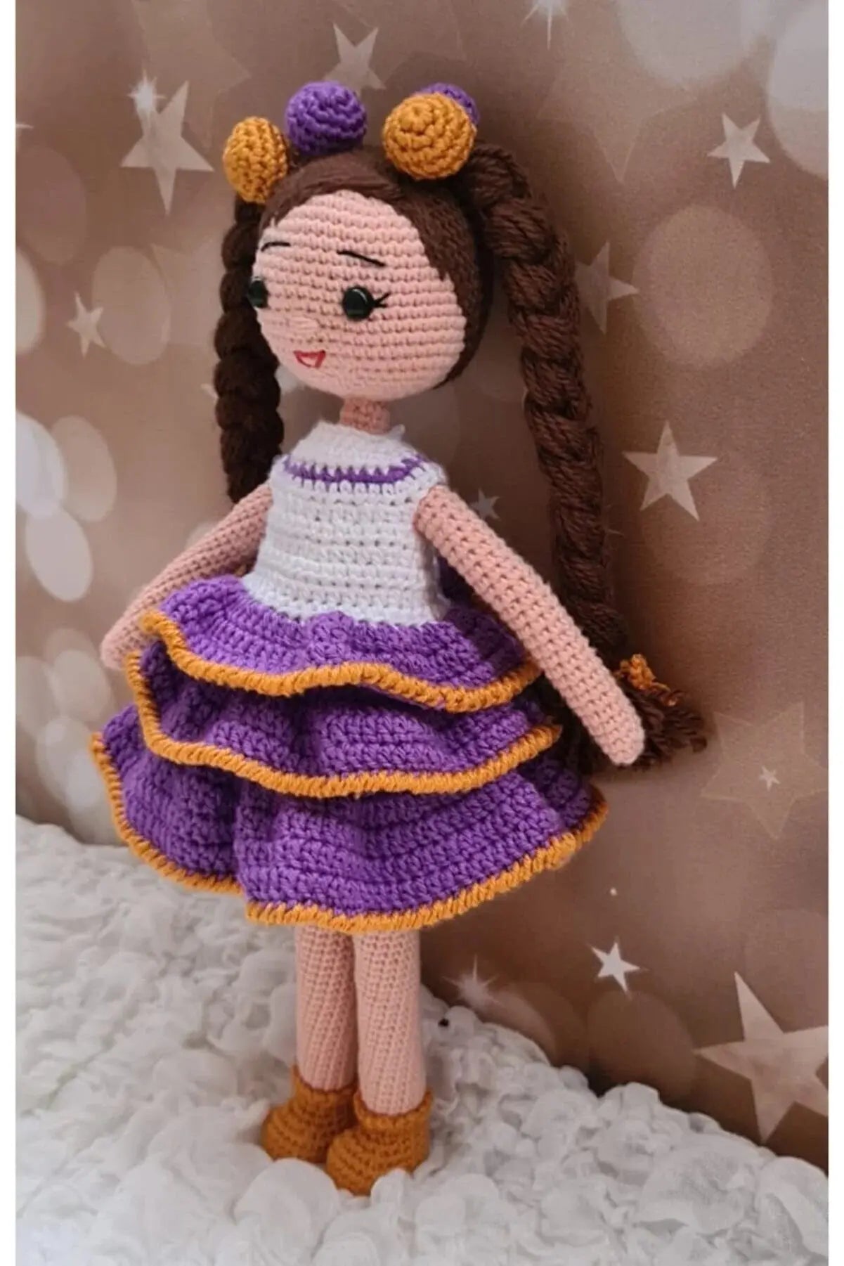 Crochet Little Cute Girl in Purple Dress - Joy Gift London