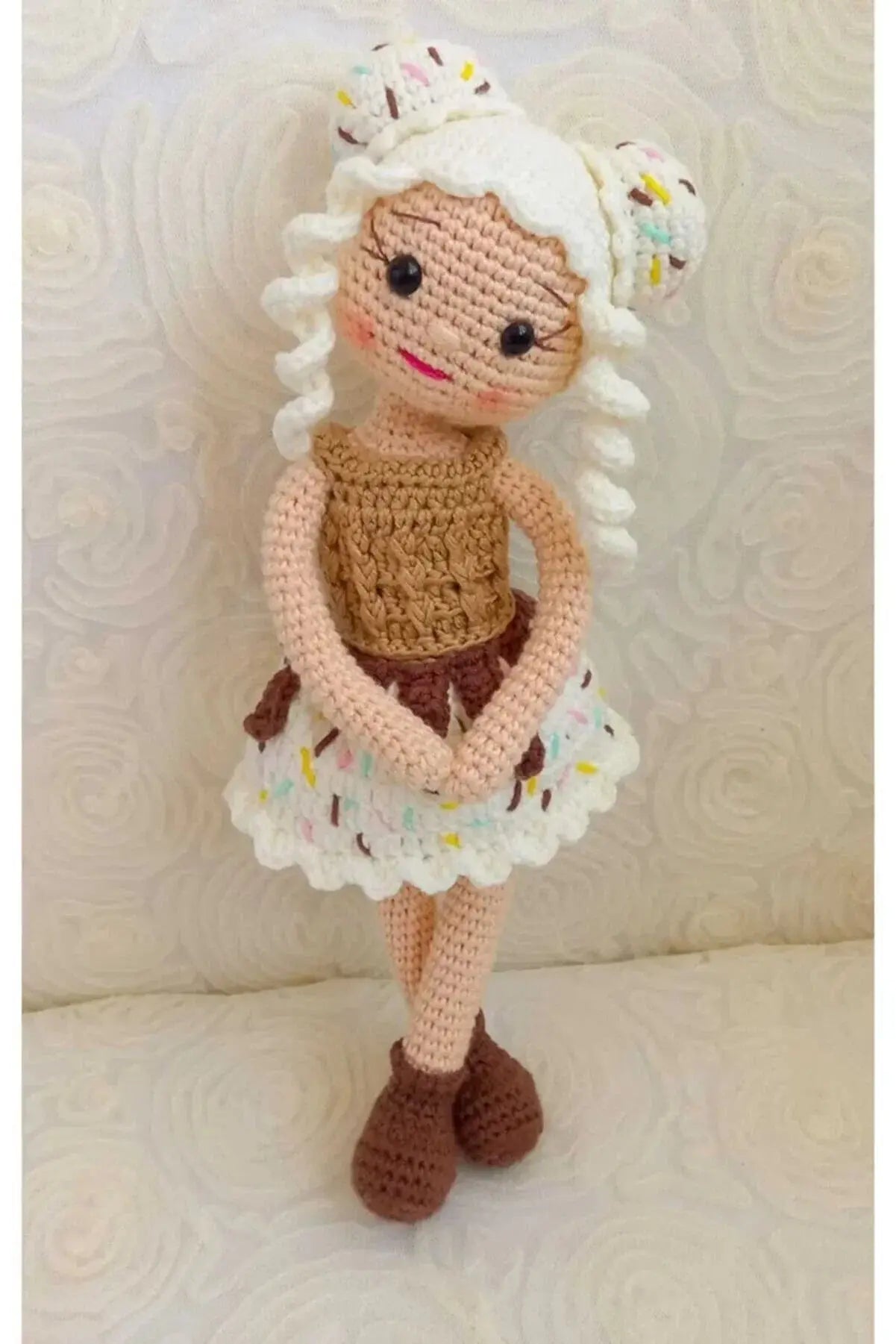 Crochet White Cupcake Girl Doll Toy - Joy Gift London