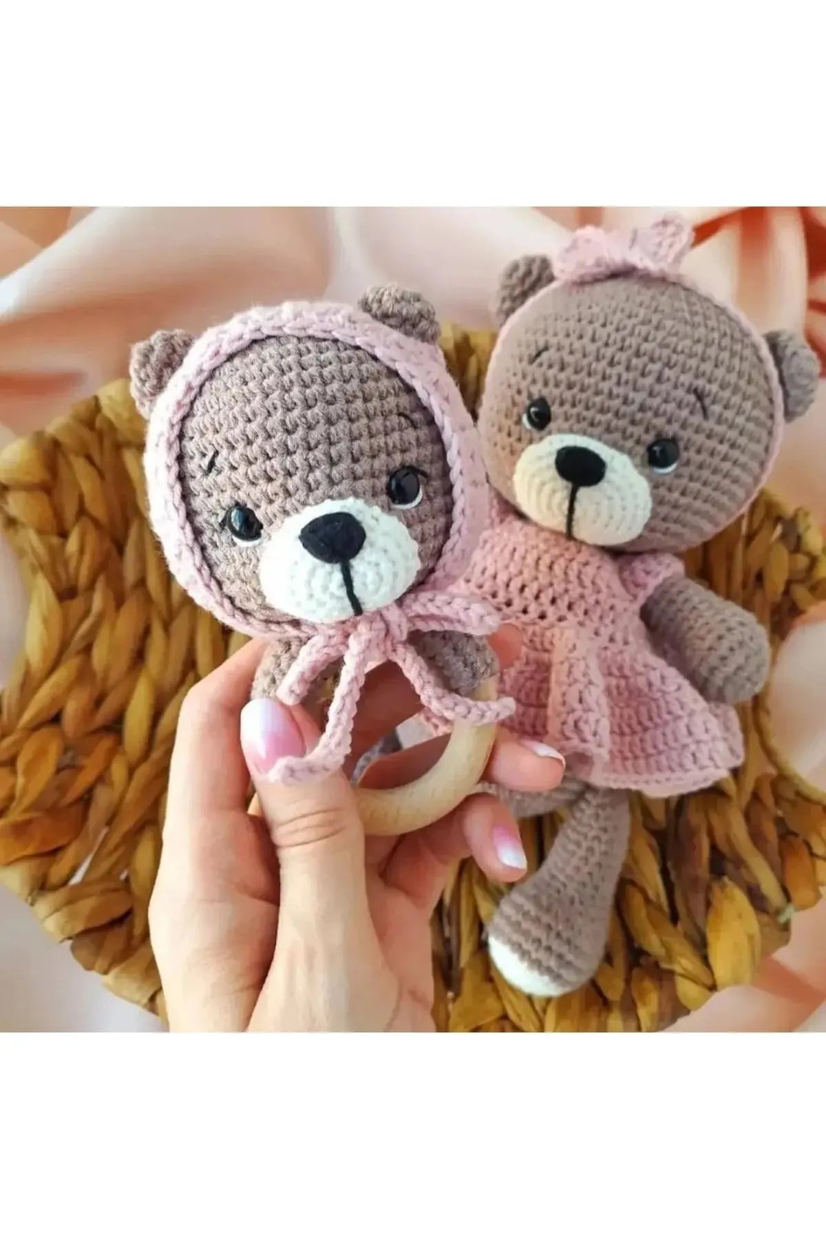 Crochet Teddy Bear Newborn Gift Toy Set (2 Pieces) - Joy Gift London