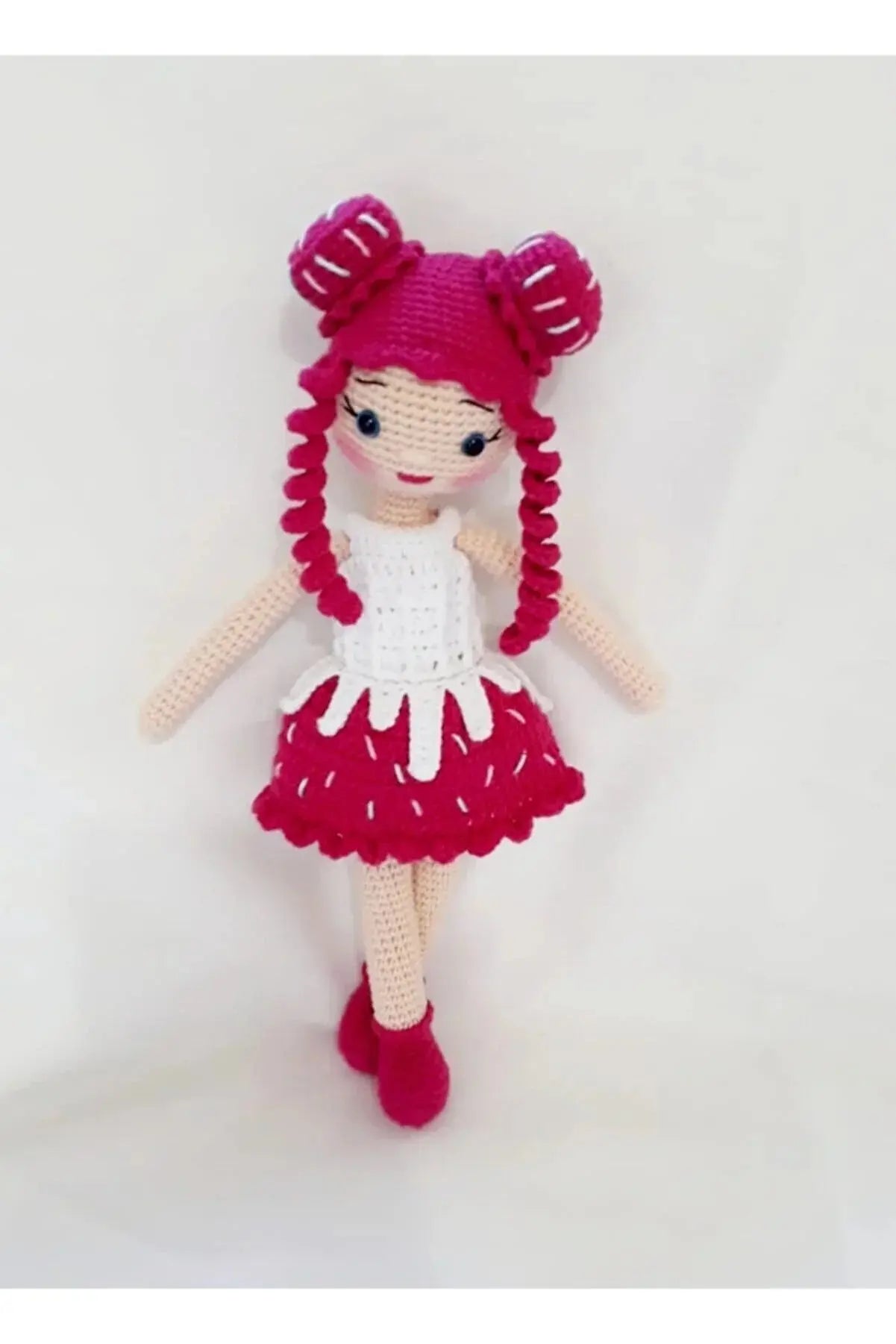 Crochet Burgundy Cupcake Girl Doll Toy - Joy Gift London