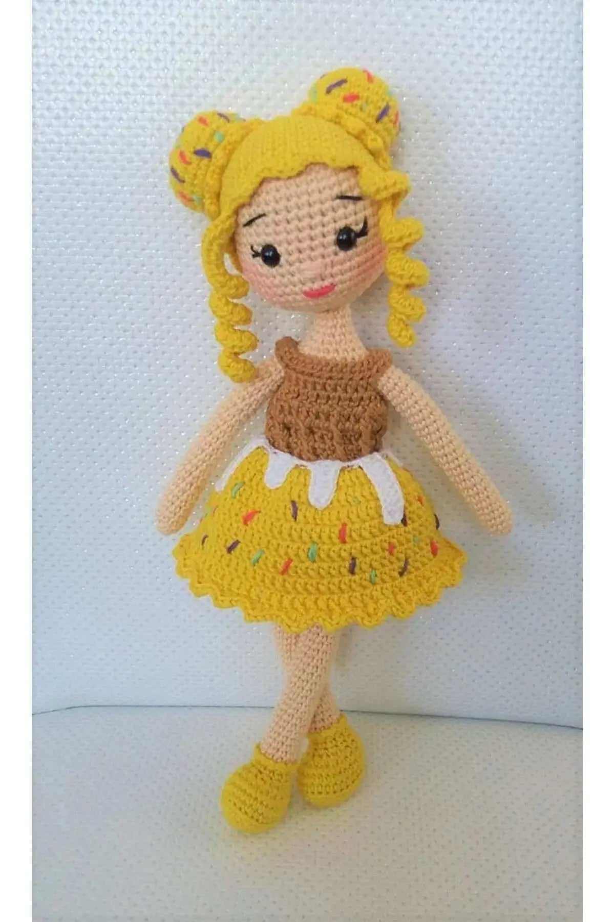 Crochet Yellow Cupcake Girl Doll Toy - Joy Gift London