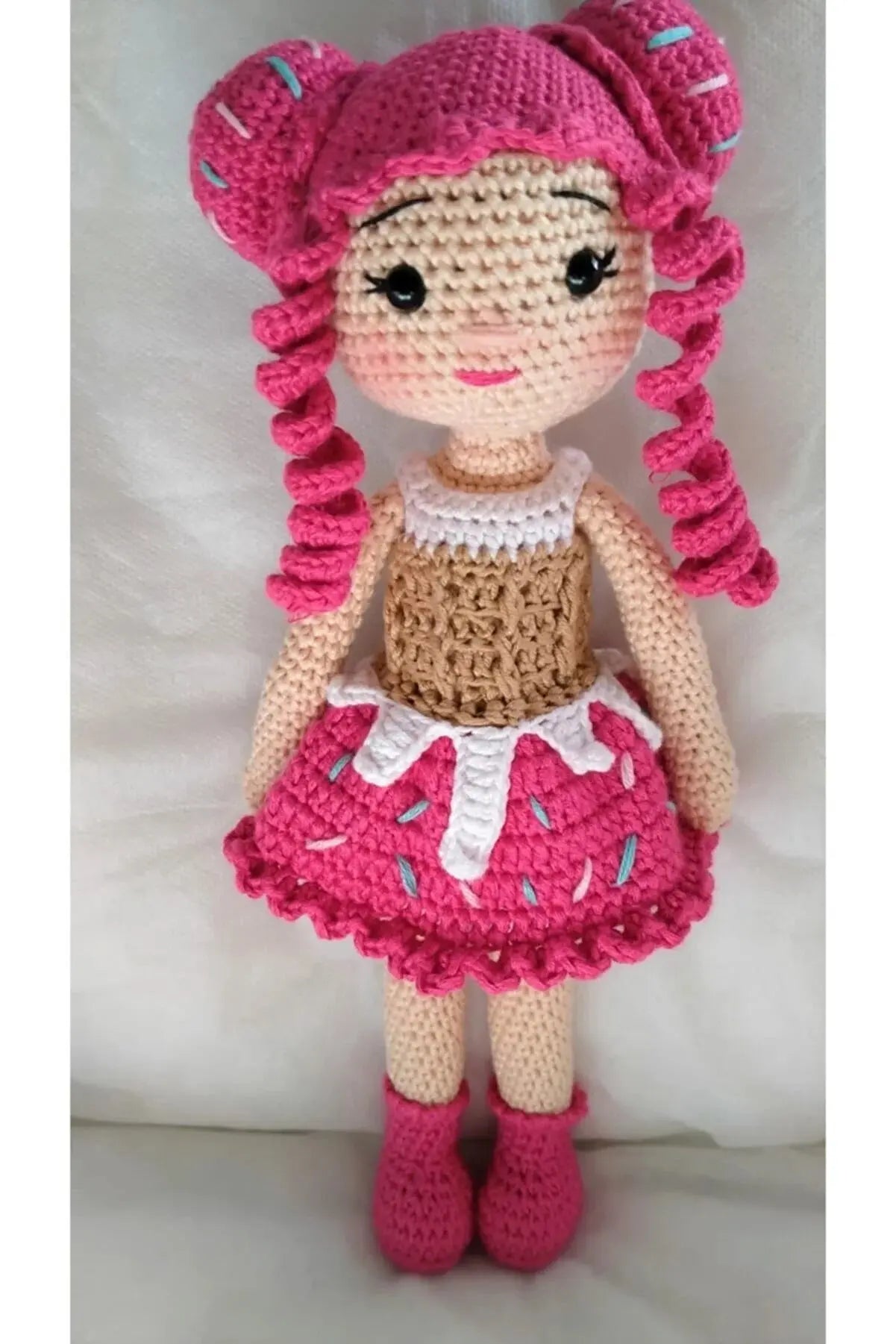 Crochet Pink Cupcake Girl Doll Toy - Joy Gift London