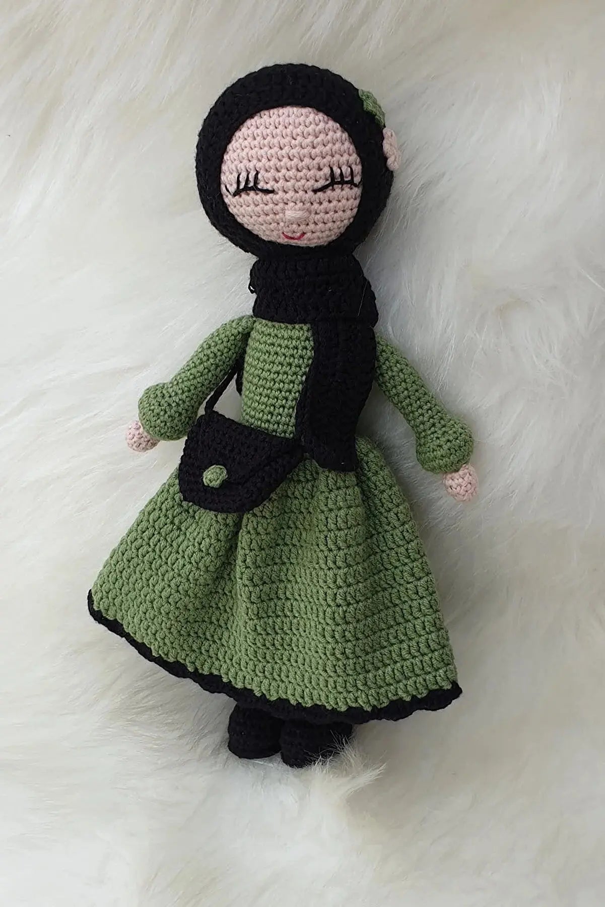 Crochet Hijab Doll with Green Dress and Black Hijab - Joy Gift London