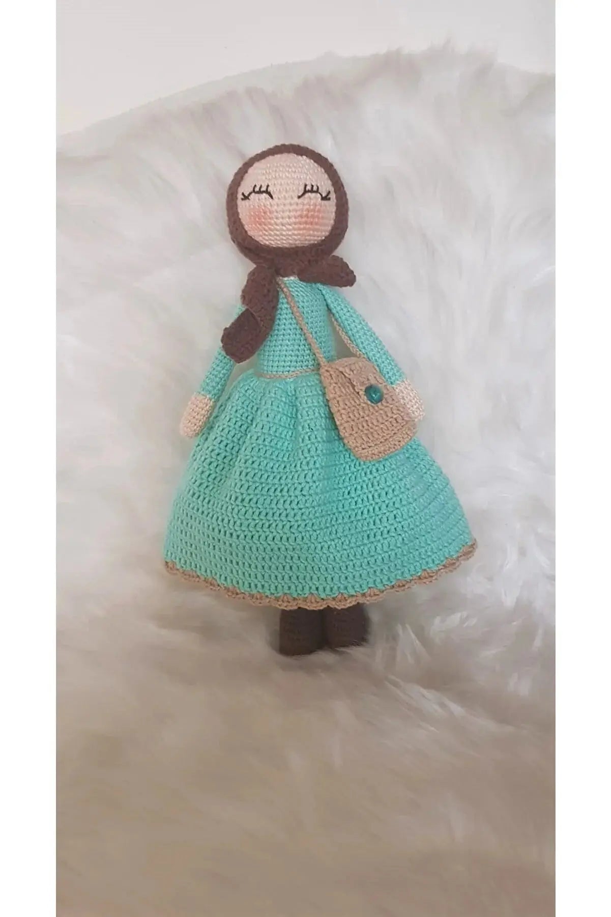 Crochet Hijab Doll with Blue Dress and Gray Hijab - Joy Gift London