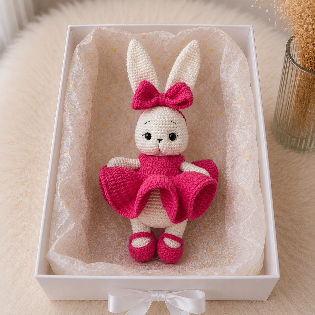 Crochet Bunny Rabbit Toy in Fuchsia Dress