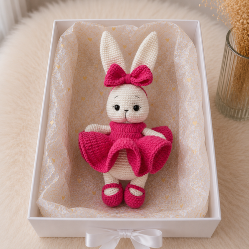 Crochet Bunny Rabbit Toy in Fuchsia Dress