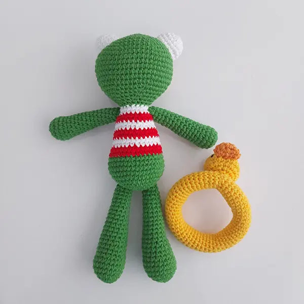 Crochet Cute Frog with Duck Swim Ring Toy - Joy Gift London