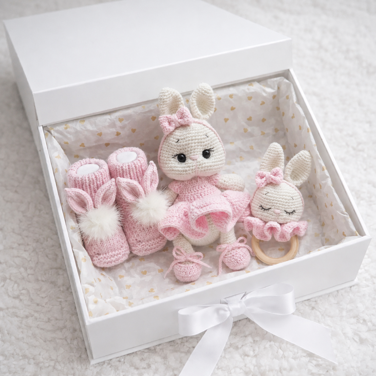 Handmade Crochet Ballerina Bunny Toy in Pink Dress