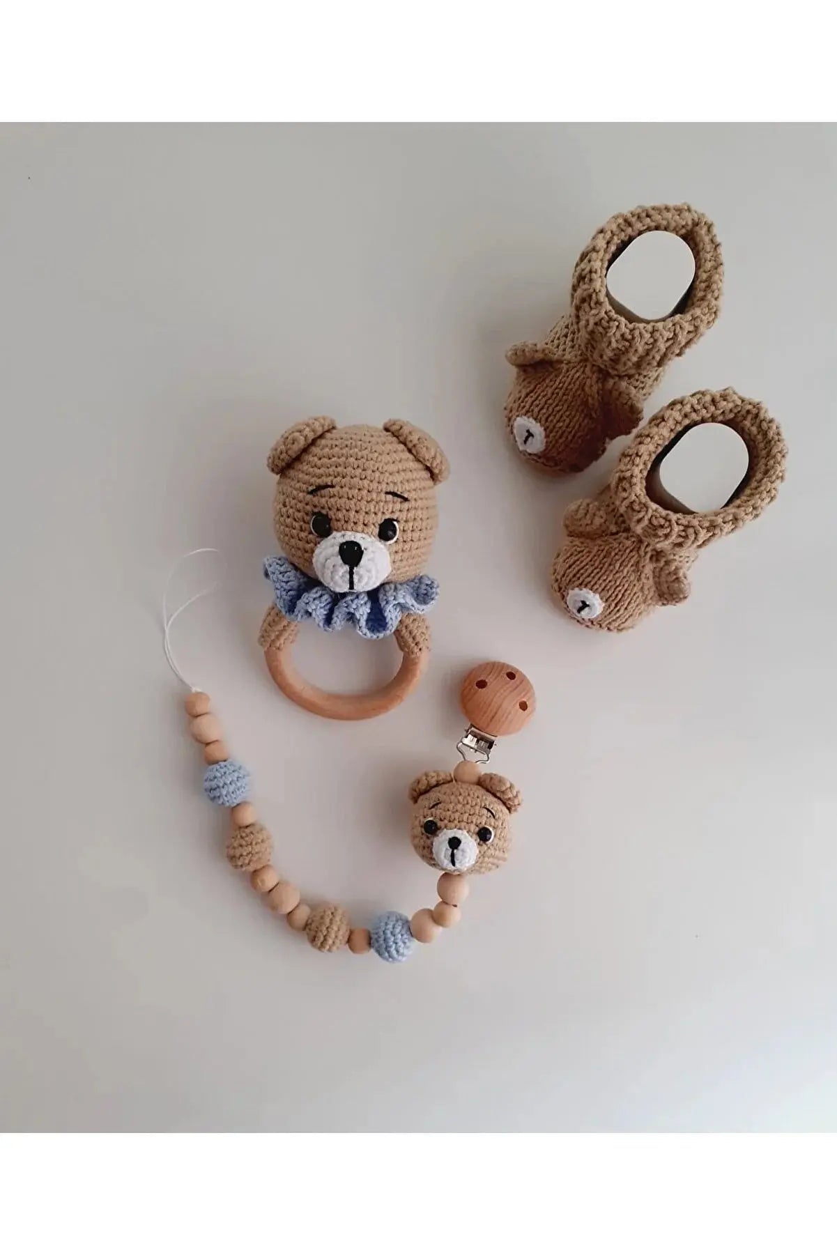 Crochet Newborn Gift Toy Set Teddy Bear 4pc - Joy Gift London