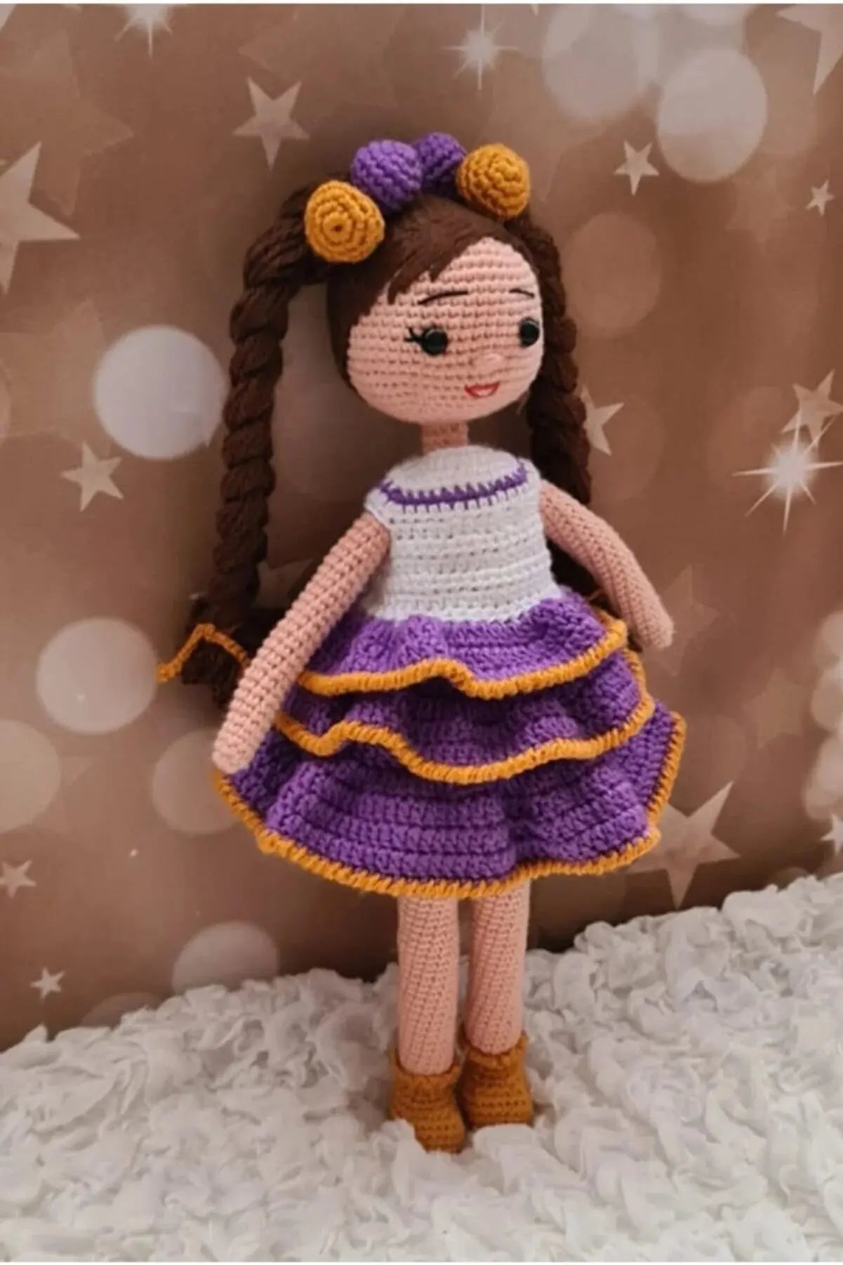 Crochet Little Cute Girl in Purple Dress - Joy Gift London