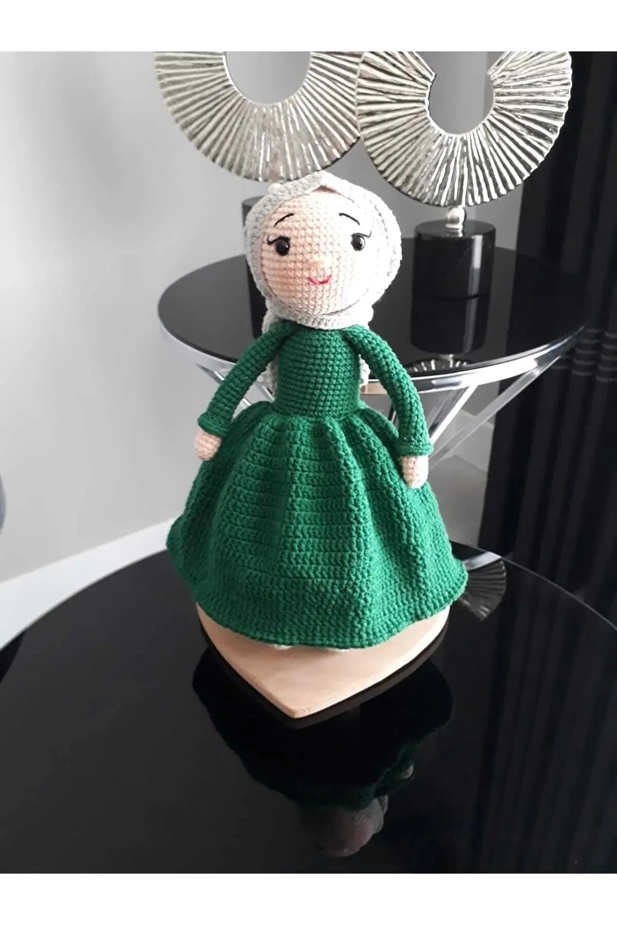 Crochet Hijab Doll with Green Dress and Grey Hijab - Joy Gift London