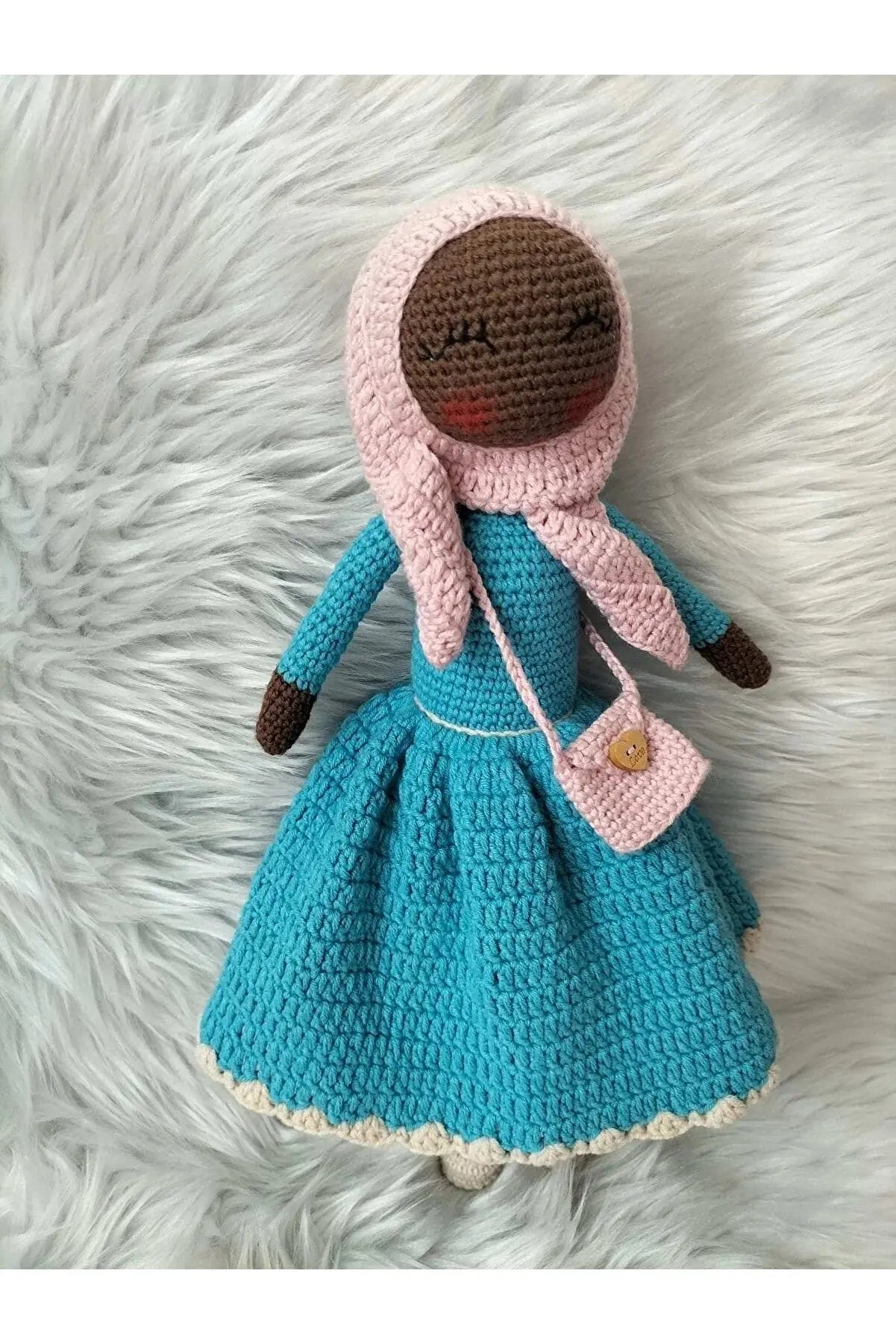 Crochet Hijab Doll with Blue Dress and Pink Hijab - Joy Gift London