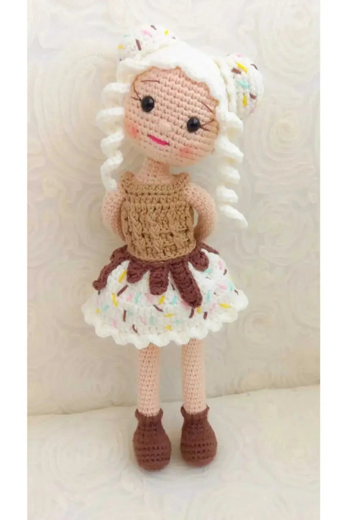 Crochet White Cupcake Girl Doll Toy - Joy Gift London