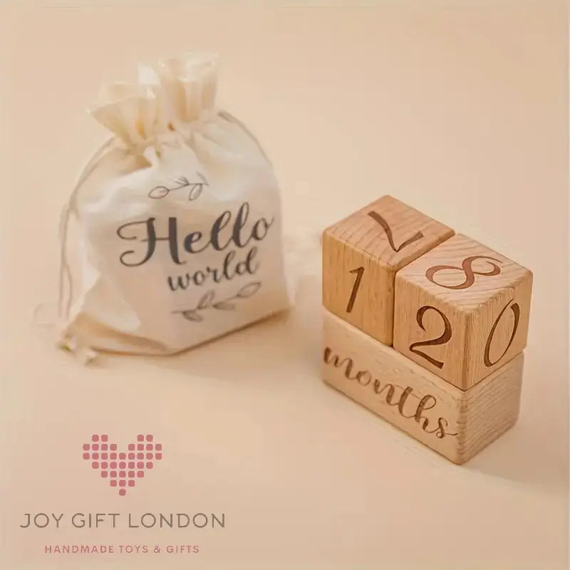 3pc Wooden Milestone Blocks Set with Storage Bag Joy Gift London