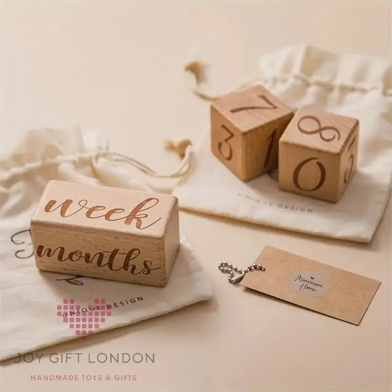 3pc Wooden Milestone Blocks Set with Storage Bag Joy Gift London