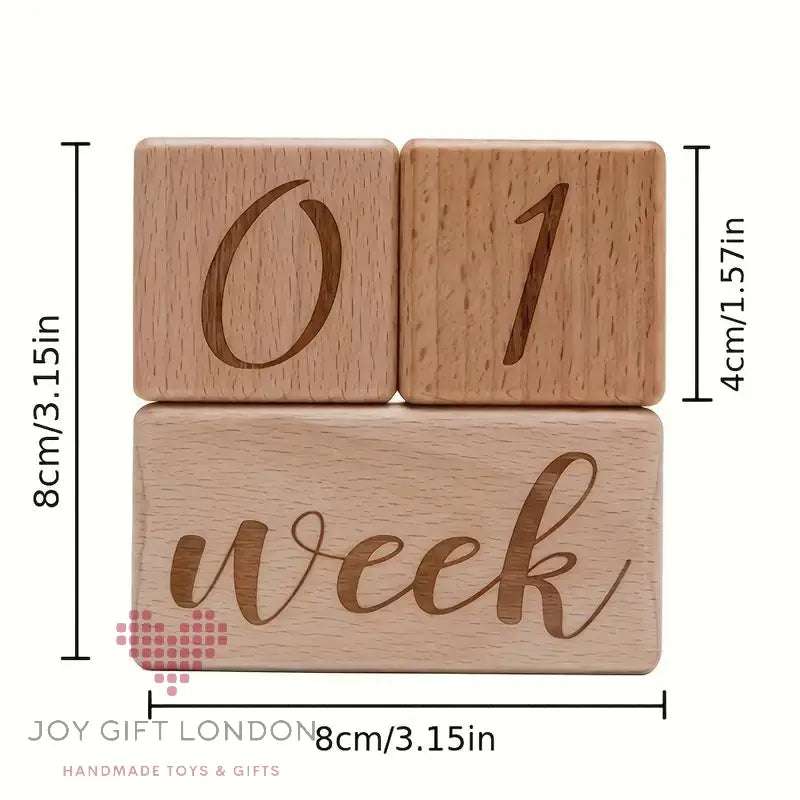 3pc Wooden Milestone Blocks Set with Storage Bag Joy Gift London