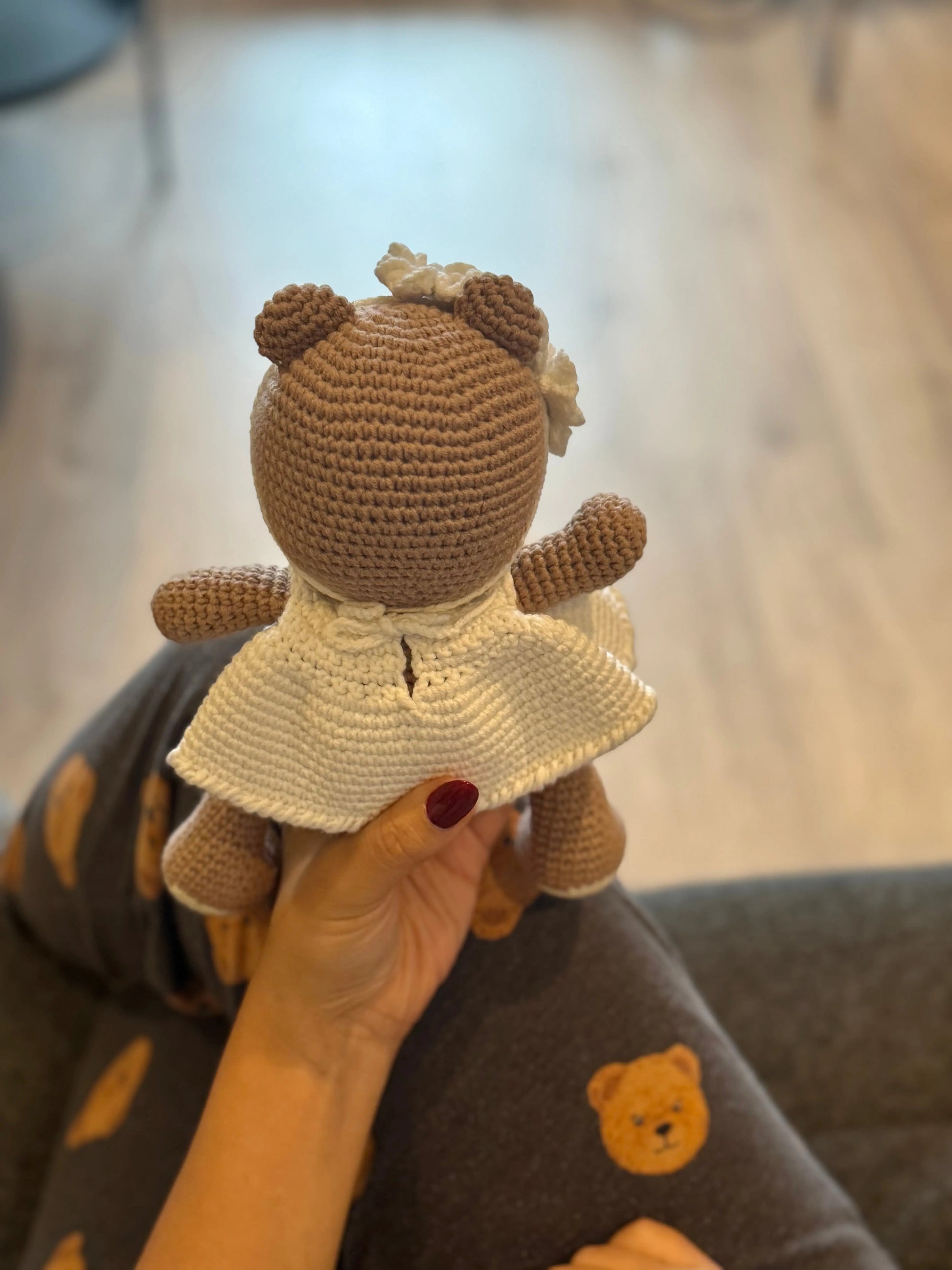 Crochet Teddy Bear in White Dress Toy TrendyToy