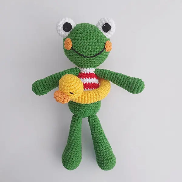 Crochet Cute Frog with Duck Swim Ring Toy - Joy Gift London