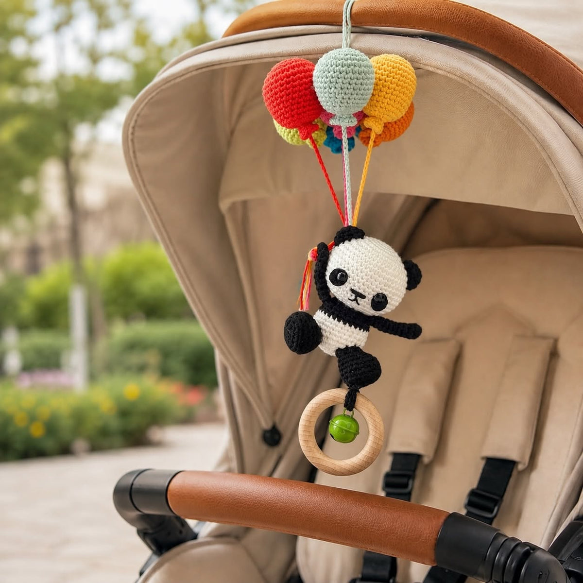 Crochet Safari Animals Car Seat Toy – Fox, Elephant, Monkey, Giraffe & Panda Hanging Rattle by Joy Gift London