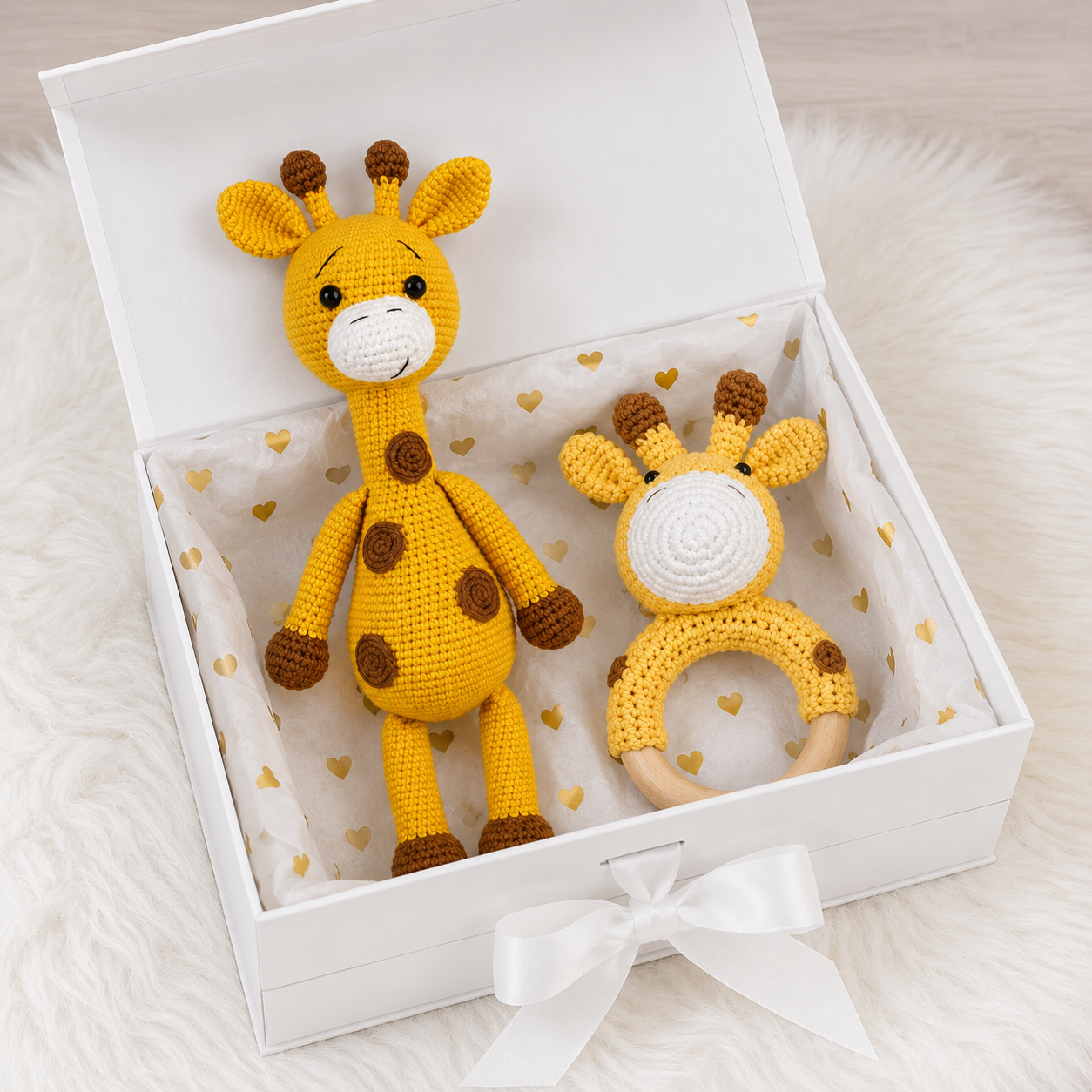 Crochet Cute Giraffe Toy and Rattle Toy Gift Set 2pc