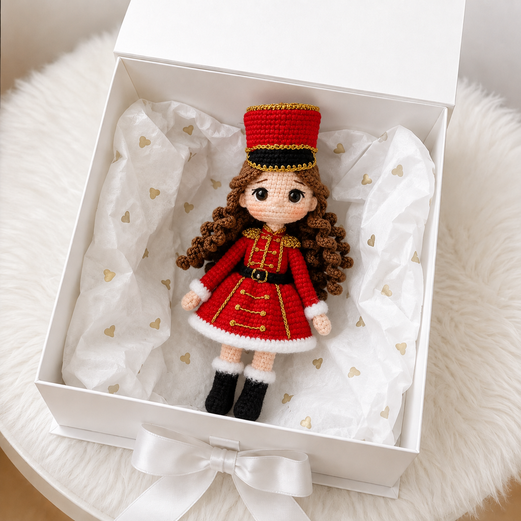 Handmade Crochet Nutcracker Ballerina Doll – Red Dress Christmas Doll, Gift for Kids
