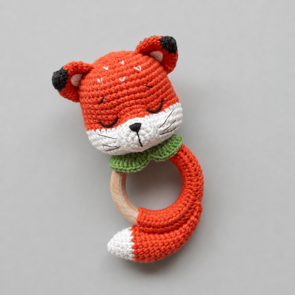 Crochet Fox Rattle Toy with Bell 🦊 