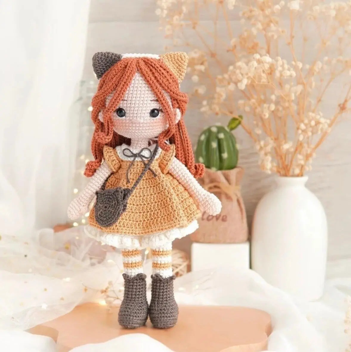 Crochet Little Orange Hair Girl Doll in Orange Dress - Joy Gift London