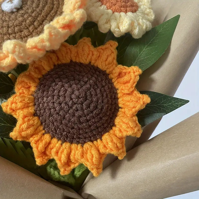 Handmade Crocheted Sunflower and Bear Bouquet