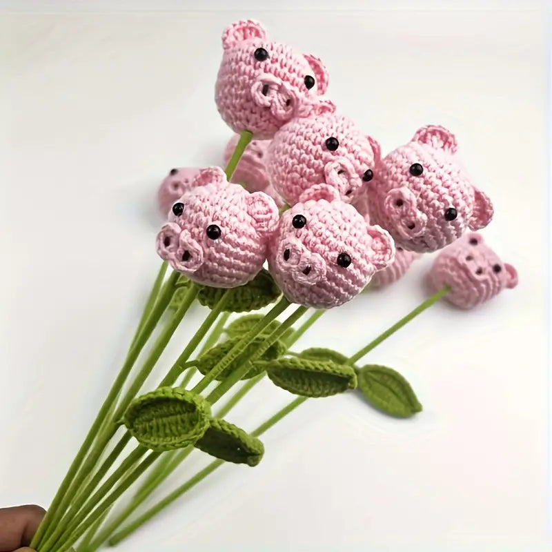 Handmade Crocheted Pink Pig Flower