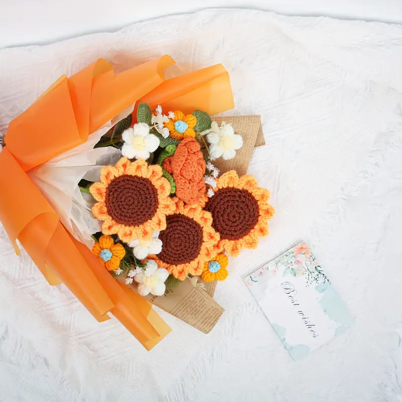 Handmade Crocheted Sunflowers and Roses Bouquet