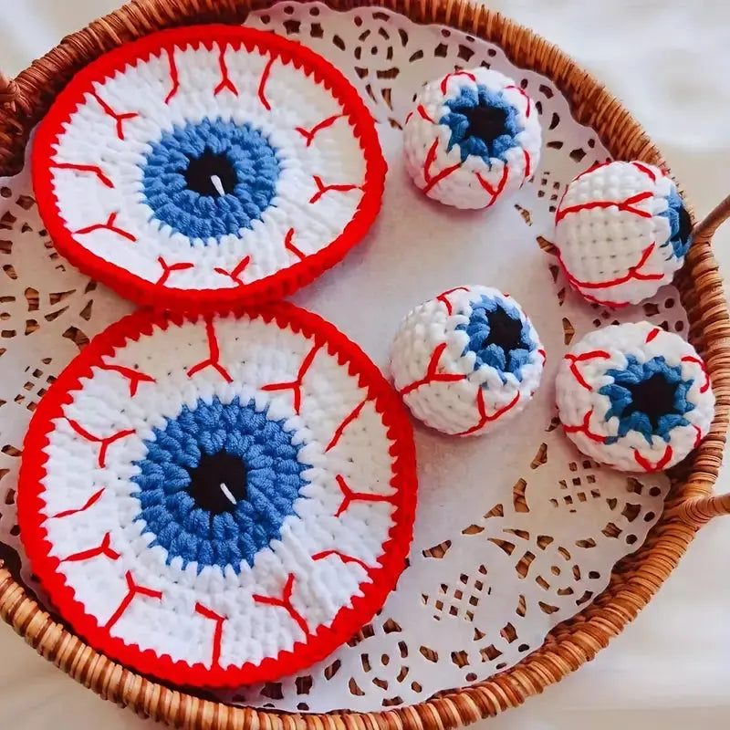 Crochet Bloody Eye Coaster, Halloween Decoration - Joy Gift London