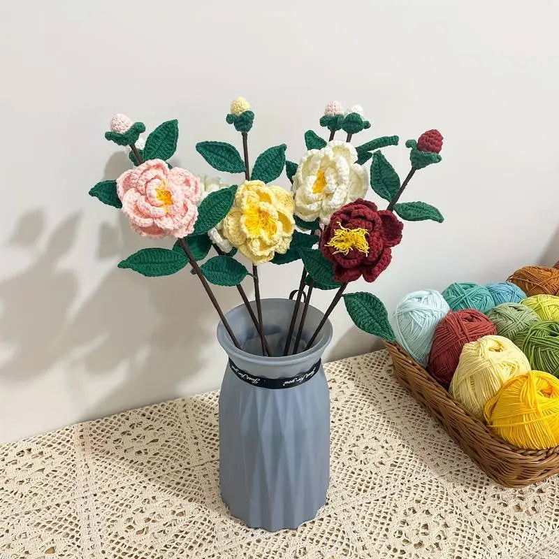 Handmade Crocheted Camellia Flower Bouquet Joy Gift London