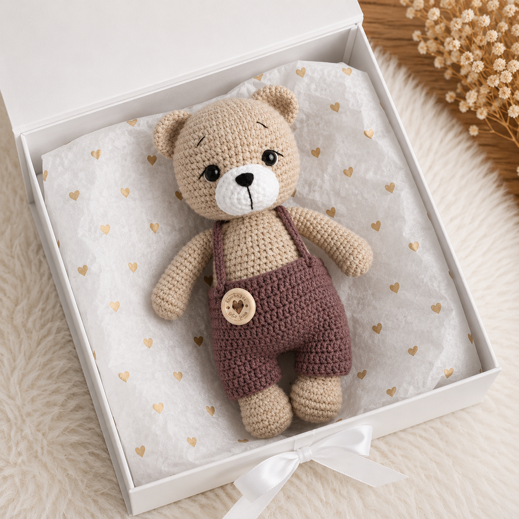 Handmade Crochet Teddy Bear Toy in Jumpsuit