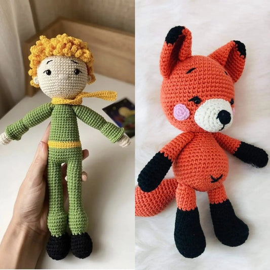 Crochet Little Prince Doll and Fox Toy Set 2pc - Joy Gift London