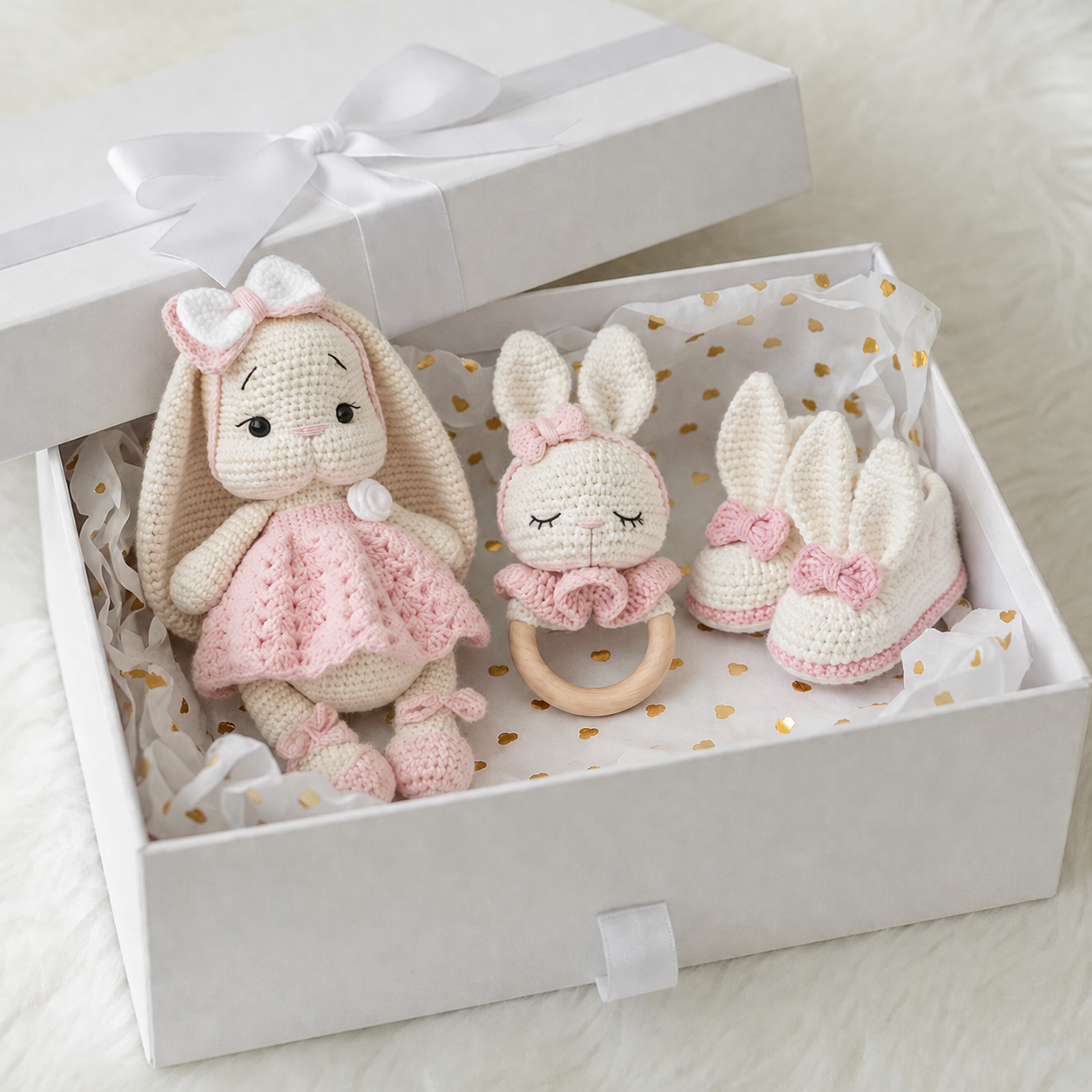 Handmade Crochet Bunny in Pink Dress