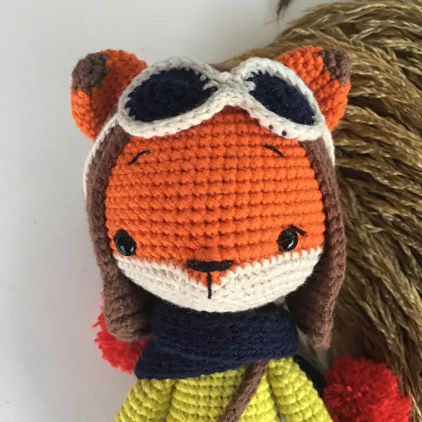 Crochet Pilot Fox Boy Toy - Joy Gift London