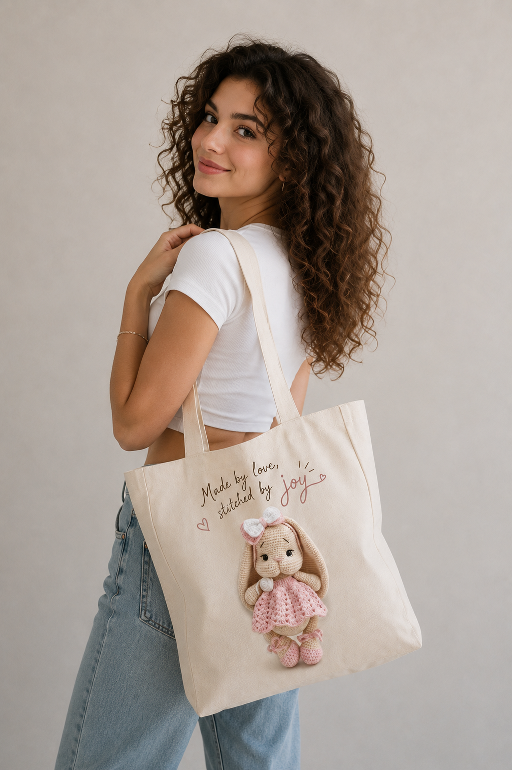 Joy Tote Bag - Signature Crochet Collection Luxury Canvas Tote Bag - Made by love, stitched by joy