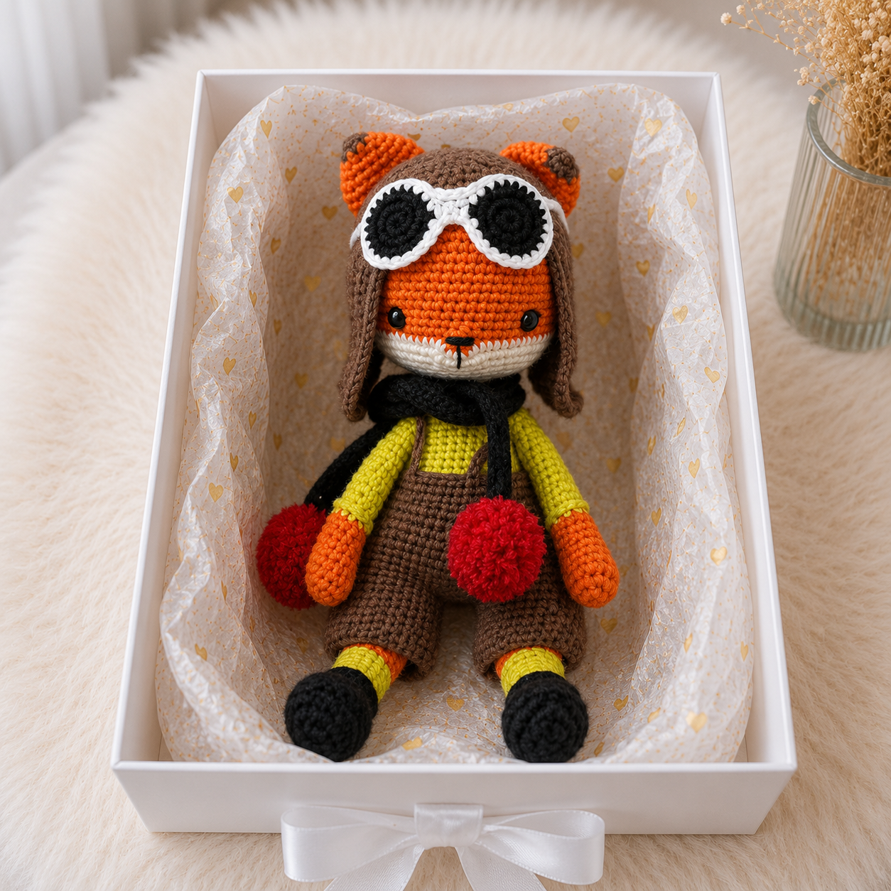Handmade Crochet Pilot Fox Toy